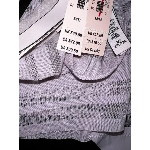 Victoria's Secret 34B,34DD BRA SET S,M high-waist Lilac Pink floral applique - Picture 5 of 5